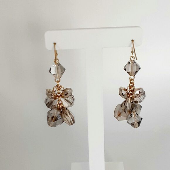 Chico's Fina Cluster Smokey Crystal Bead Dangle Earrings Elegant Cha Cha NWT NEW - Picture 6 of 6